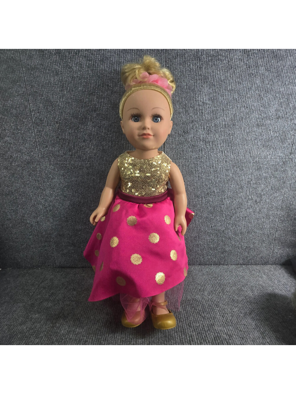 Our Generation Sarah Princess 18" Doll Pink Gold Polka Dot Dress Outfit Shoes